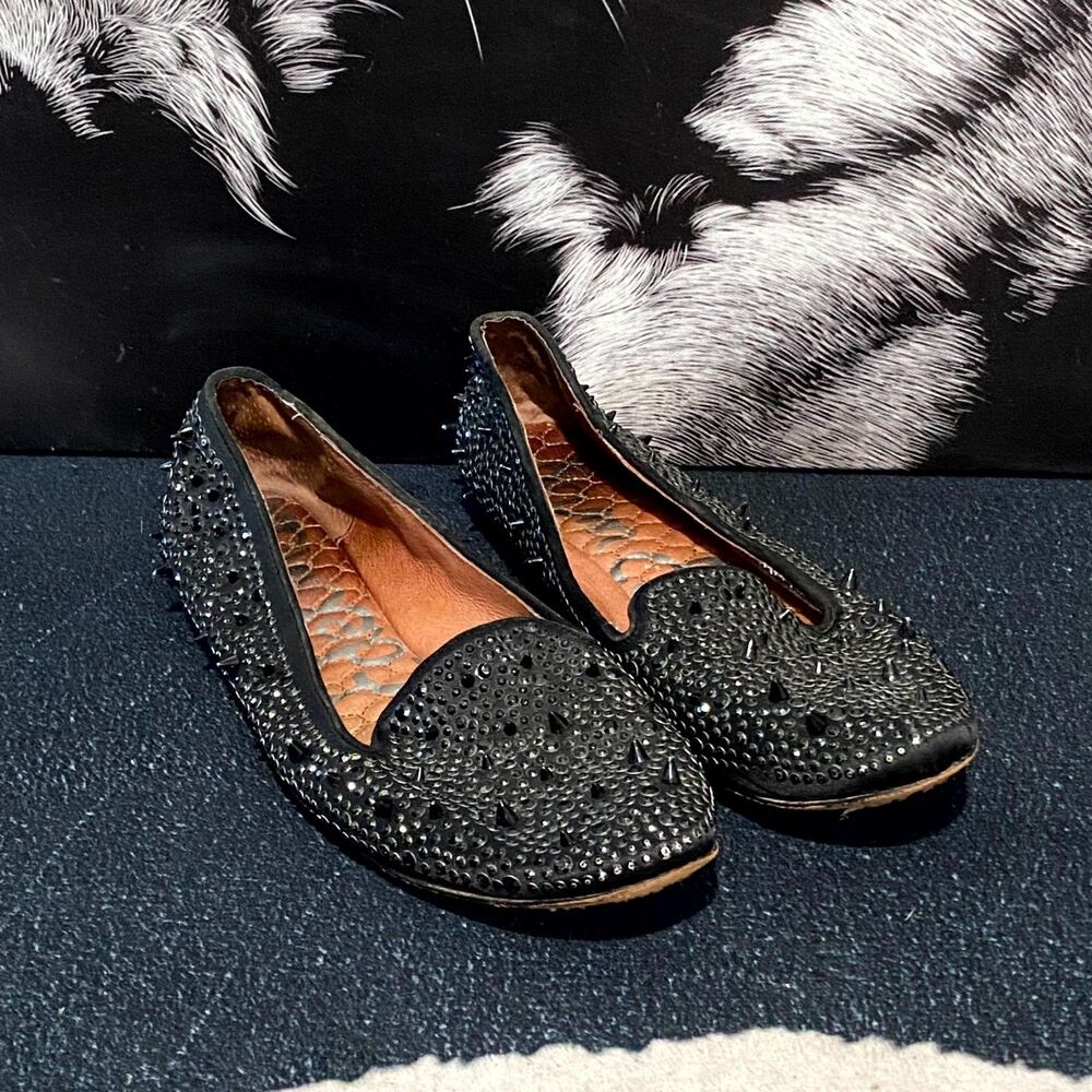 Sam Edelman Adena 53250001 Ballet Flat Women's 7.5 Black Fabric Spiked Studded